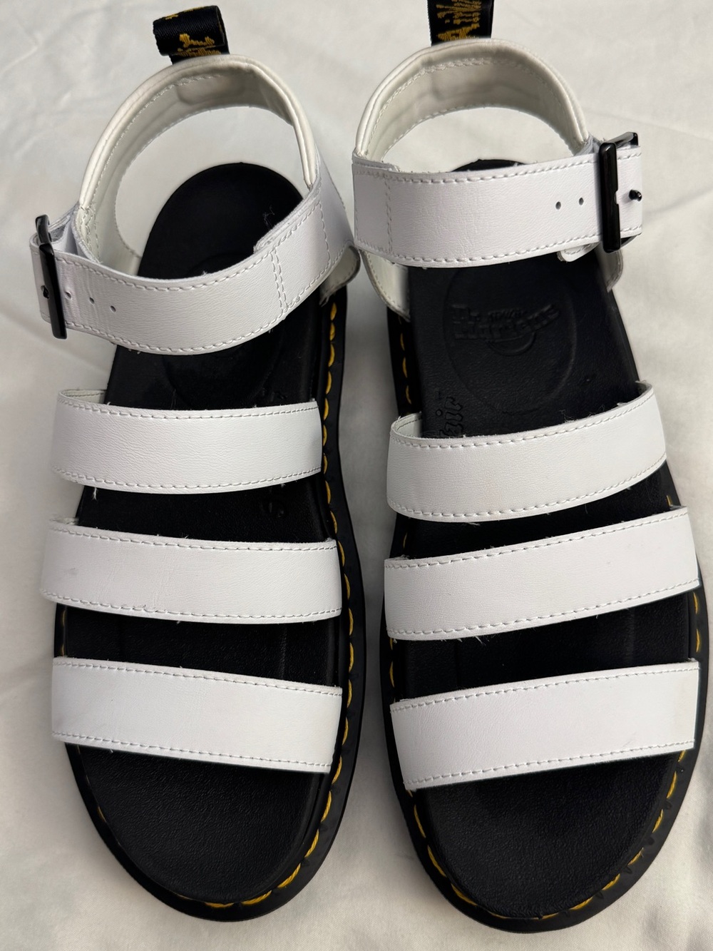Dr. Martens White Triple-Strap Sandals with Black Sole  size 9 NWOB